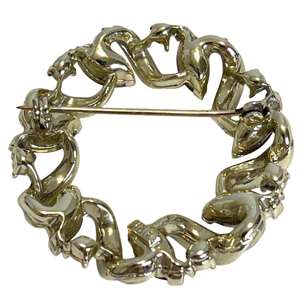 VTG Lisner Gold-Tone Ribbon Brooch Pin Emerald Green Rhinestones Glass Wreath - Picture 2 of 7
